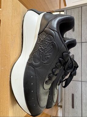 Alexander McQueen Black Leather Sneakers with White Platform Sole